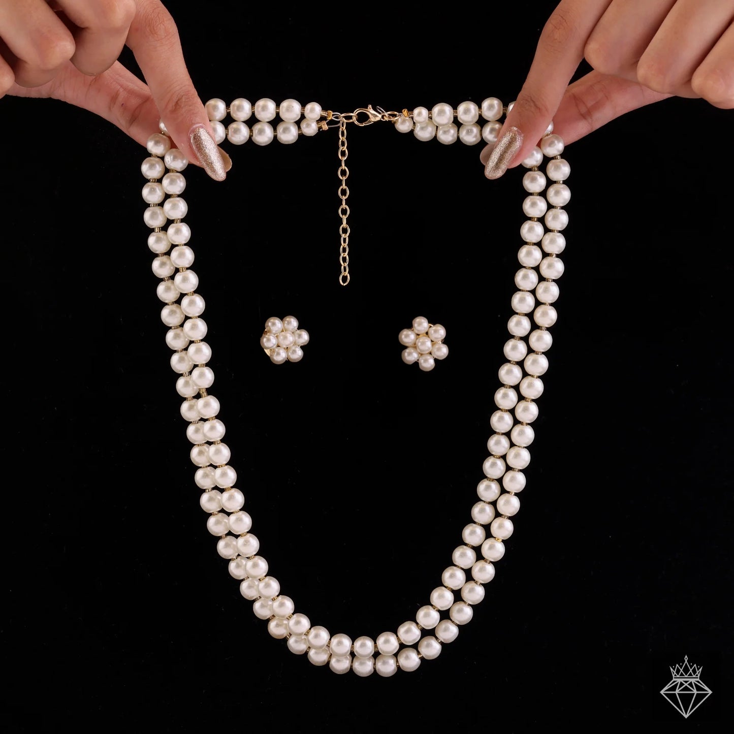 Celeste Multilayer Pearl Necklace Set With Earrings