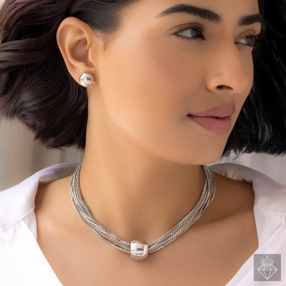 Celeste Anti-Tarnish Box Chain Necklace Set with Earrings