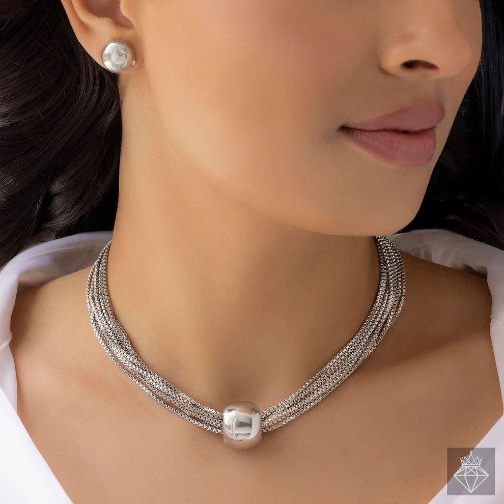 Celeste Anti-Tarnish Box Chain Necklace Set with Earrings