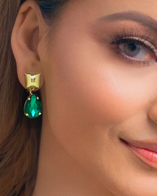 Celeste Anti-Tarnish Emerald Crystal Necklace Set With Earrings