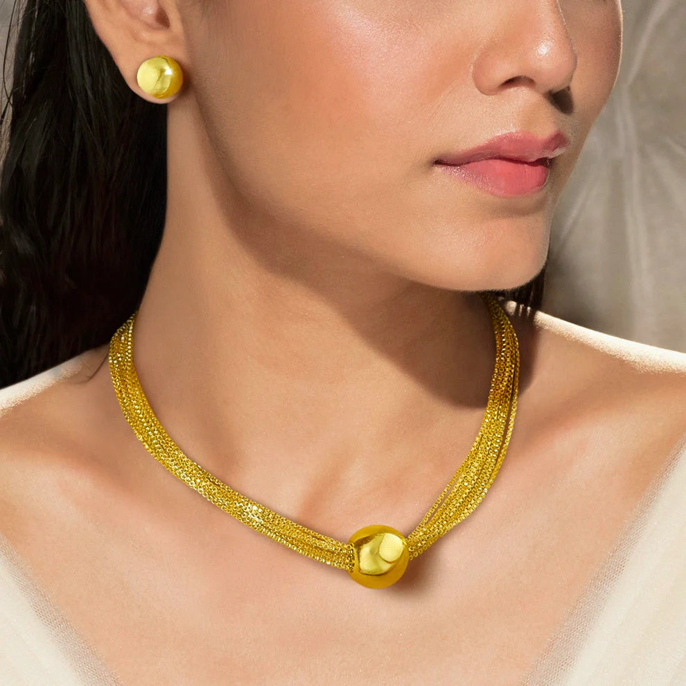 Celeste Anti-Tarnish Gold Plated Box Chain Necklace Set With Earrings