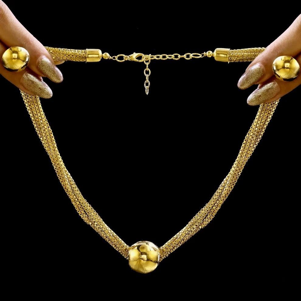 Celeste Anti-Tarnish Gold Plated Box Chain Necklace Set With Earrings