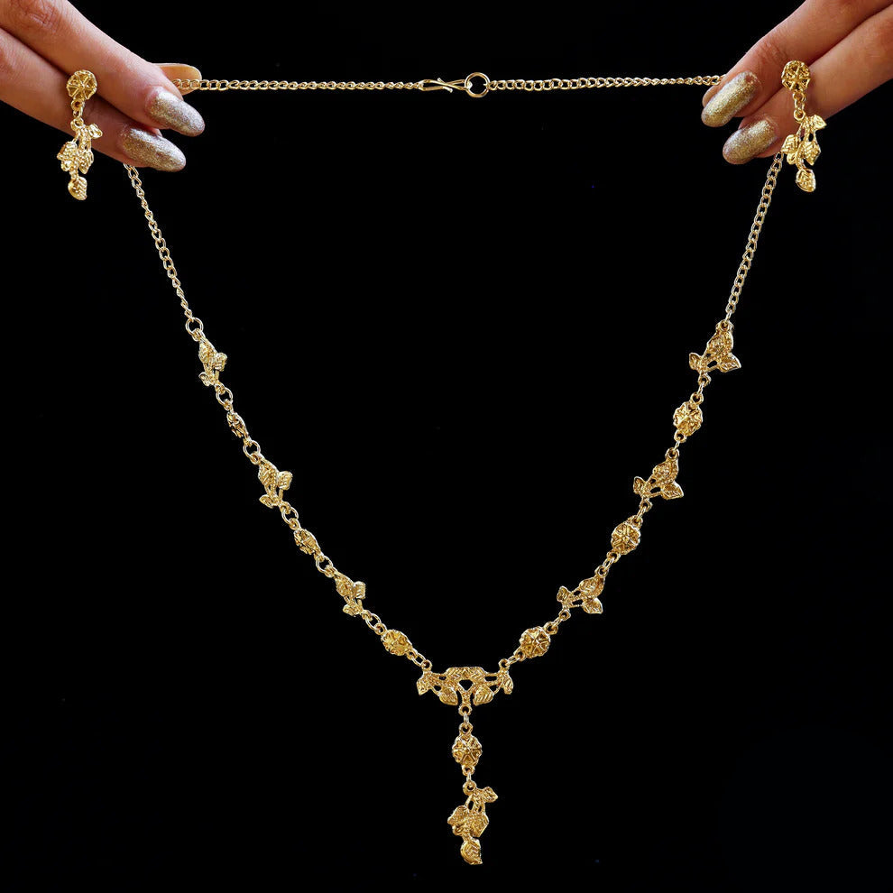 Golden Leaf Elegance Necklace Set – Celeste Jewells Nature-Inspired Collection