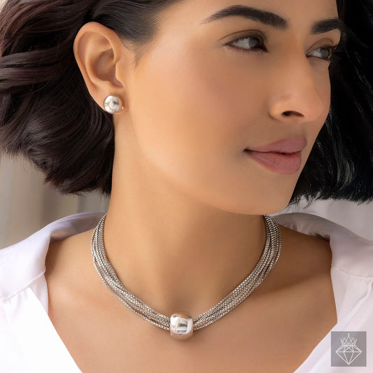 Celeste Anti-Tarnish Box Chain Necklace Set with Earrings