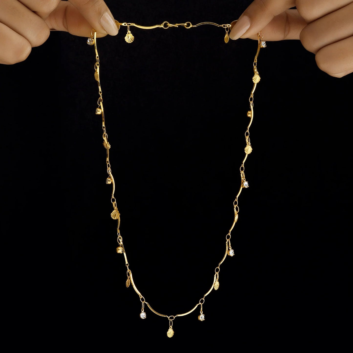 Celeste Anti-Tarnish Double Layer Chevron Chain with Shell Charms Necklace