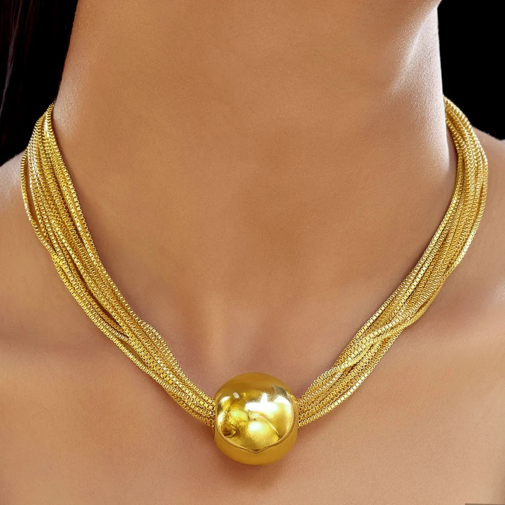 Celeste Anti-Tarnish Gold Plated Box Chain Necklace Set With Earrings