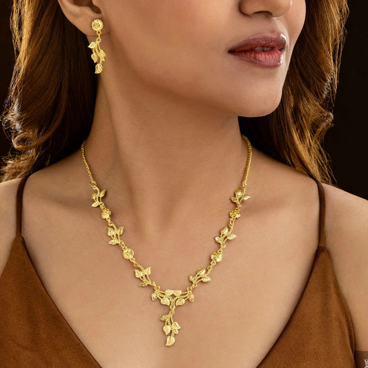 Golden Leaf Elegance Necklace Set – Celeste Jewells Nature-Inspired Collection