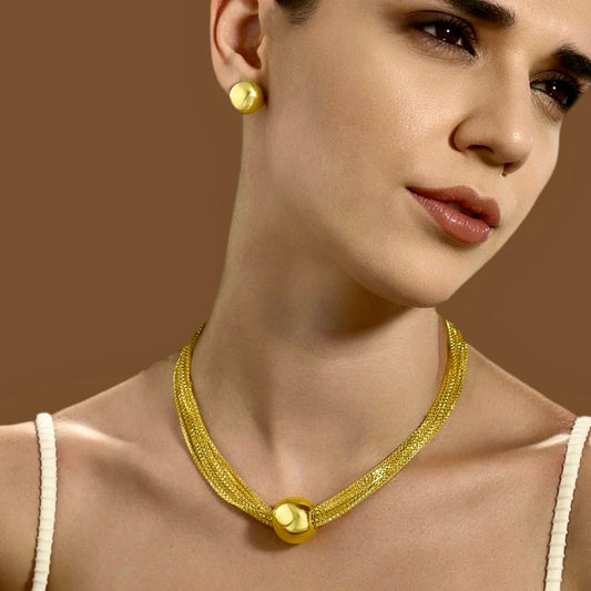 Celeste Anti-Tarnish Gold Plated Box Chain Necklace Set With Earrings