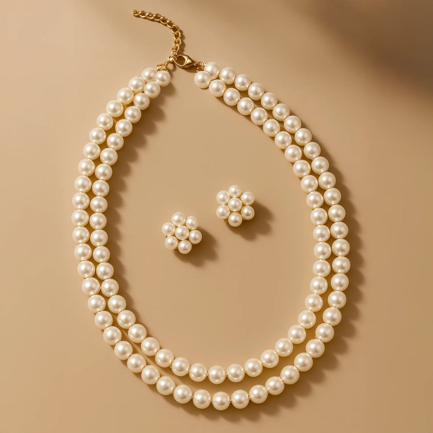 Celeste Multilayer Pearl Necklace Set With Earrings